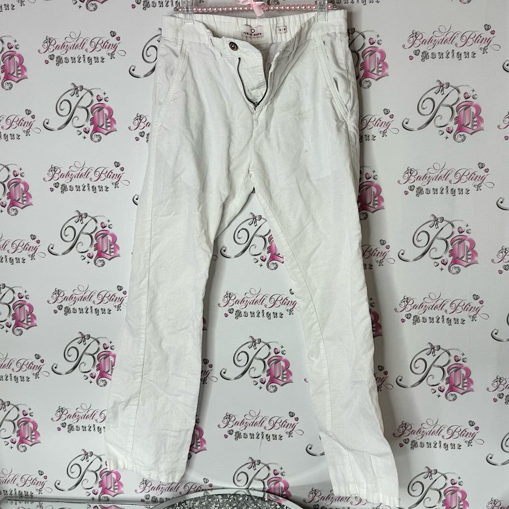 Public beach pants linen cotton lightweight boho flowy White Casual Pants